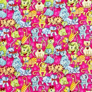 Whimsical Cat Cotton Quilting/Sewing Fabric - 1/2 Yard